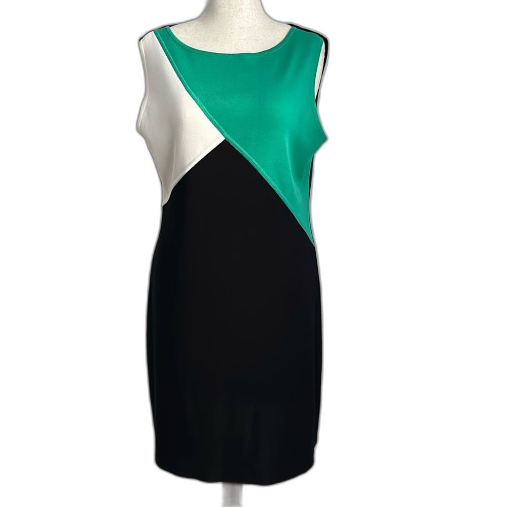 Misook Colorblock Midi Dress in Black, Green, White